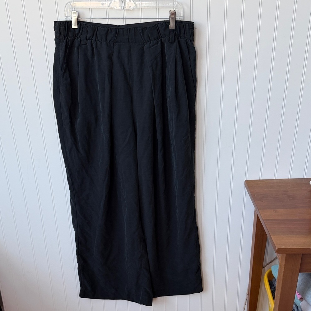 (206)Free People Black Wide-Leg Elastic-Waist Trousers
